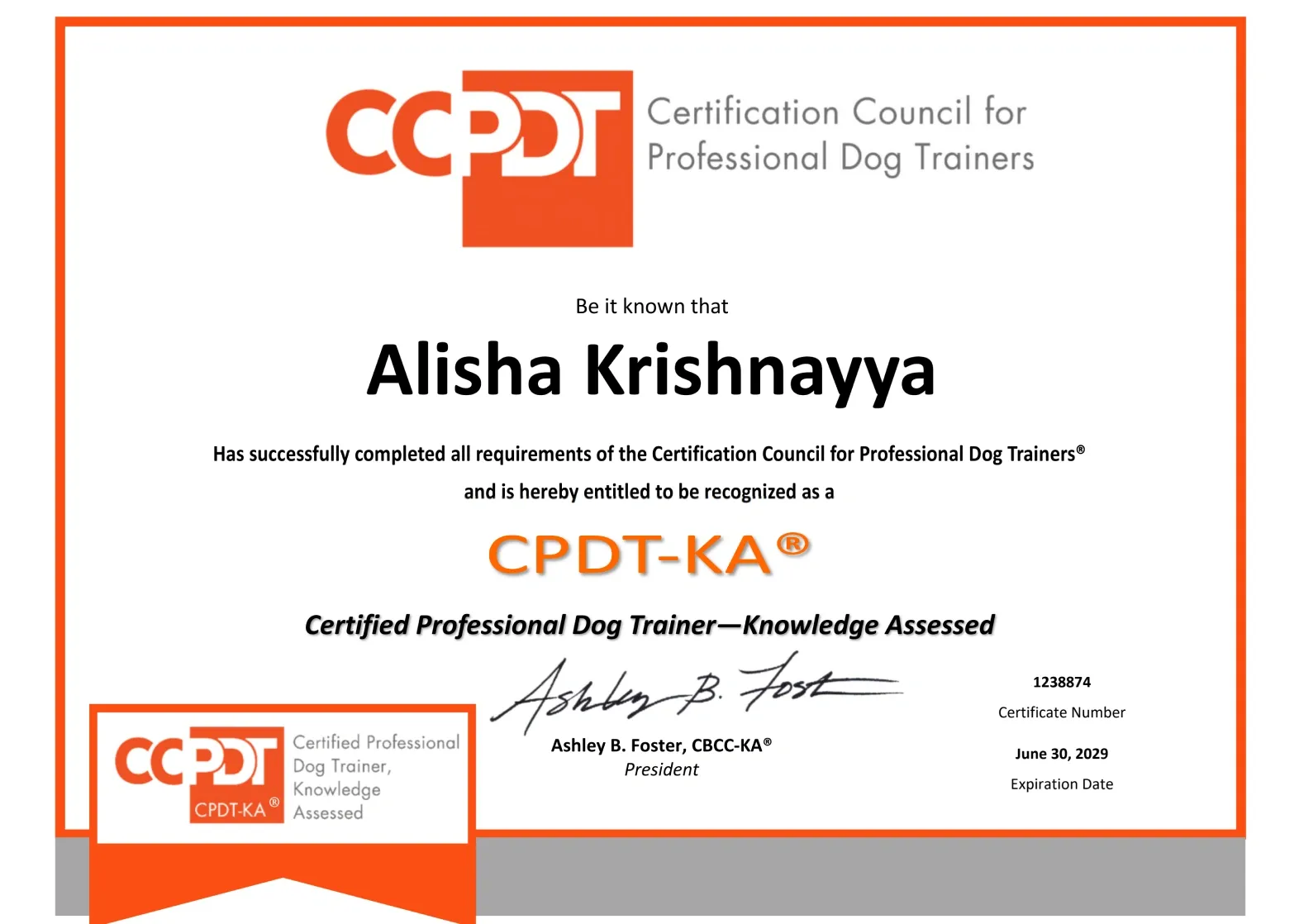 Alisha Krishnayya certificate 1 of 6